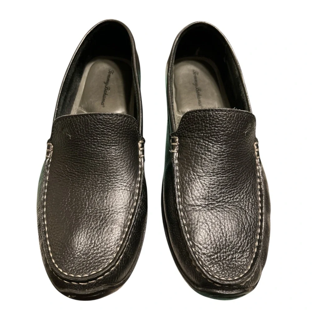 Tommy Bahama Orion Venetian Black Pebbled Leather Mens 11M Loafer Made In Brazil